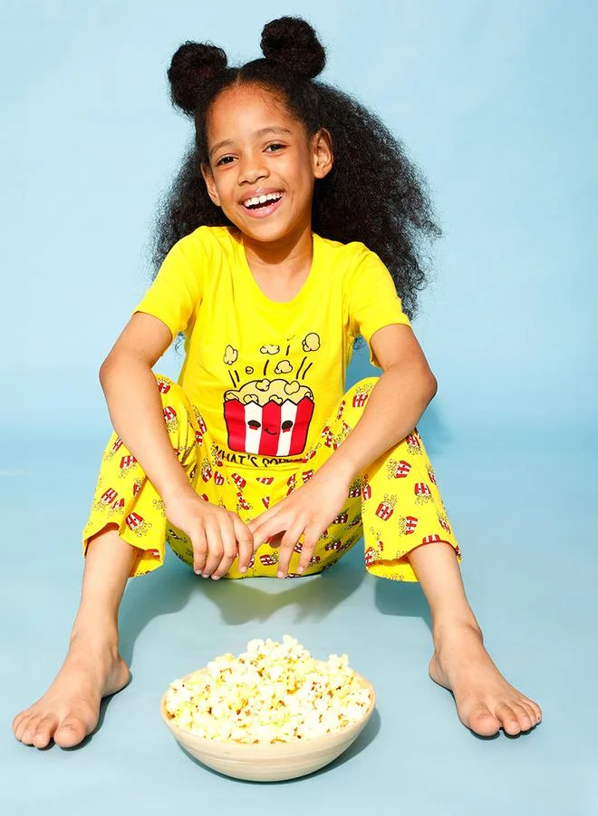 Clovia Cubs Popcorn Graphic Print T-Shirt & Pyjama Set by Styli
