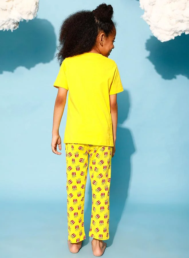 Clovia Cubs Popcorn Graphic Print T-Shirt & Pyjama Set by Styli