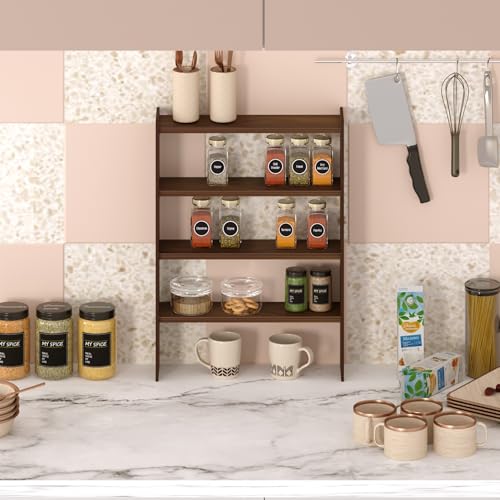 BLUEWUD Yobeo 4 Tier Engineering Wood Spice Masala Rack Shelf Stand Organizer/Spice Bottle Display Rack & Cup Stand for Home & Kitchen, DIY (Do it Yourself), (Brown Maple, 36.1 X 10 X 50 Cm) - Image 2