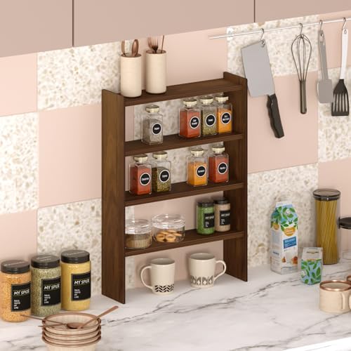 BLUEWUD Yobeo 4 Tier Engineering Wood Spice Masala Rack Shelf Stand Organizer/Spice Bottle Display Rack & Cup Stand for Home & Kitchen, DIY (Do it Yourself), (Brown Maple, 36.1 X 10 X 50 Cm) - Image 1