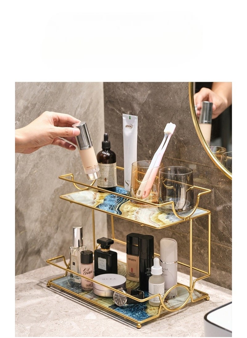 Generic - Modern Decorative Bathroom Tray for Counter Vanity Trays for Bathroom with Detachable Marble Glass Tray Countertop Storage Gold Shelf for Bathroom Supplies Exquisite Patterns - Image 1
