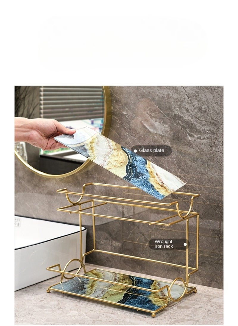 Generic - Modern Decorative Bathroom Tray for Counter Vanity Trays for Bathroom with Detachable Marble Glass Tray Countertop Storage Gold Shelf for Bathroom Supplies Exquisite Patterns - Image 1