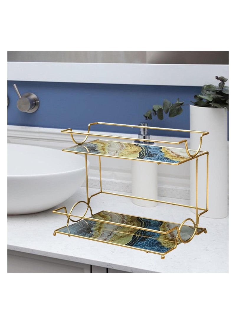 Generic - Modern Decorative Bathroom Tray for Counter Vanity Trays for Bathroom with Detachable Marble Glass Tray Countertop Storage Gold Shelf for Bathroom Supplies Exquisite Patterns - Image 1