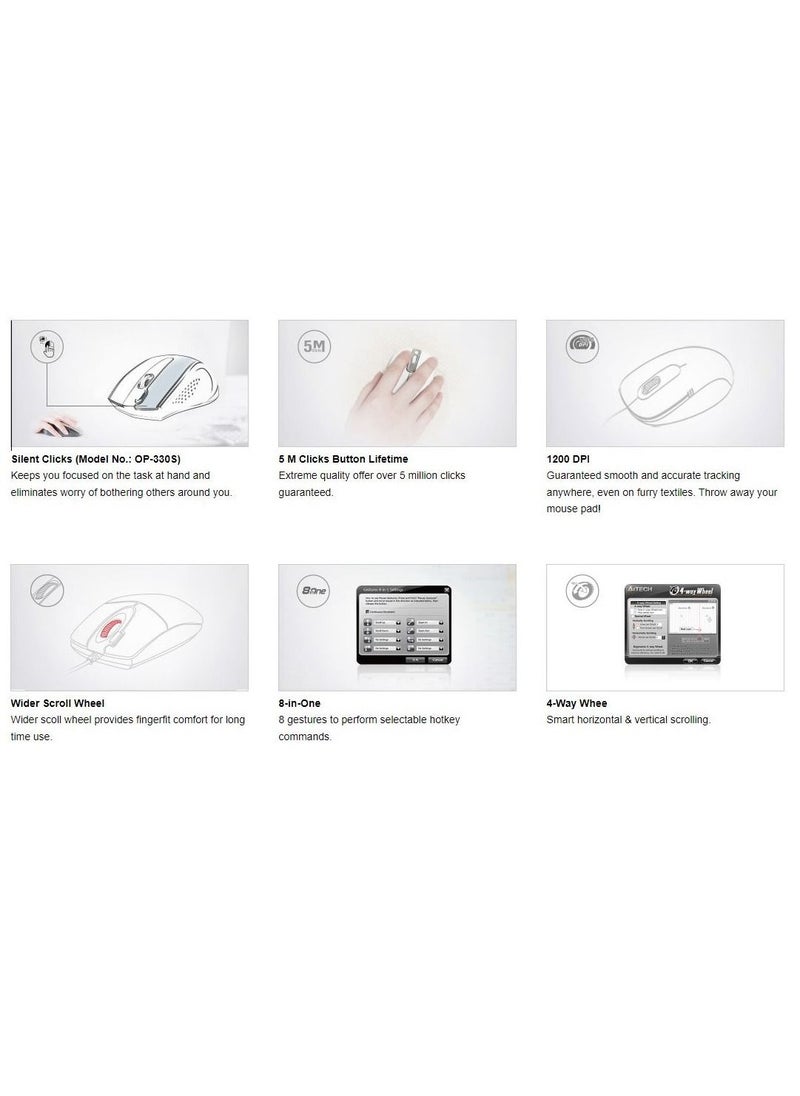 إيه 4 تيك ماوس ايه فو تيك مكتبى يو اس بى - 3 زراير - 1200 دى بى اى - اسواد A4Tech OP330  - Image 4