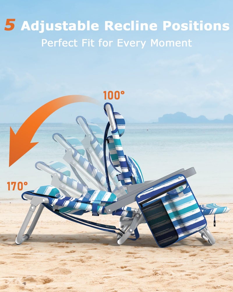 ZENPETIO Backpack Beach Chair Reclining with 5 Adjustable Positions, Built-in Cooler & Backpack Straps - Portable Folding Beach Chairs for Adults, for Camping, Pool, Travel (Sunset Sorbet) - Image 2