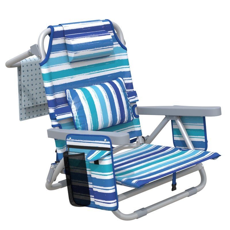 ZENPETIO Backpack Beach Chair Reclining with 5 Adjustable Positions, Built-in Cooler & Backpack Straps - Portable Folding Beach Chairs for Adults, for Camping, Pool, Travel (Sunset Sorbet) - Image 1