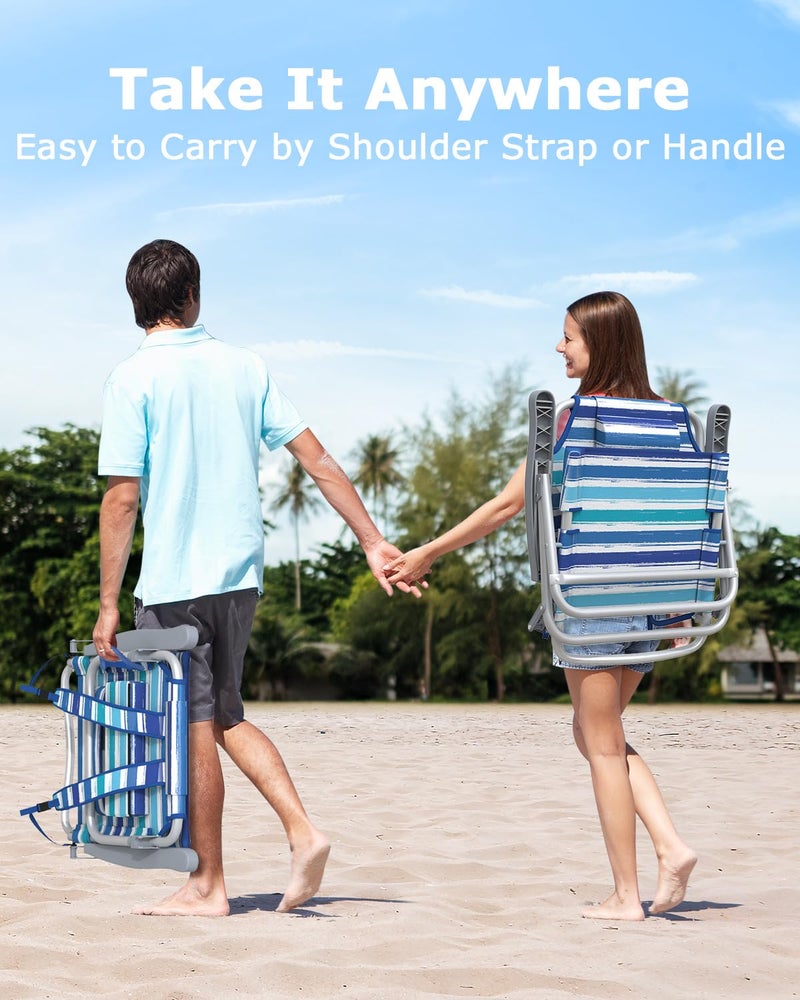 ZENPETIO Backpack Beach Chair Reclining with 5 Adjustable Positions, Built-in Cooler & Backpack Straps - Portable Folding Beach Chairs for Adults, for Camping, Pool, Travel (Sunset Sorbet) - Image 5