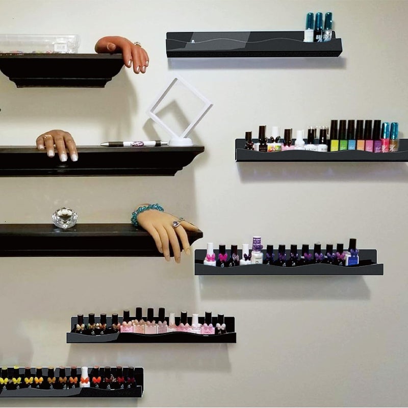 YMVV 15" Nail Polish Rack Wall Mounted Shelf,6 Pack Black Acrylic Organizer Supplies for Nail Techs,Great Display for Salons Retailers - Image 4