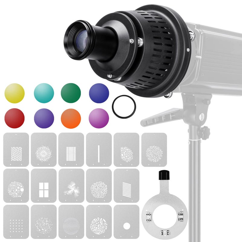 FOMITO Optical Snoot Kit Conical Spot Art Special Effects Shaped Beam Light Projection with Lens 16pcs GOBO Set Bowens Mount for Monolight Photography LED Light Studio Flash