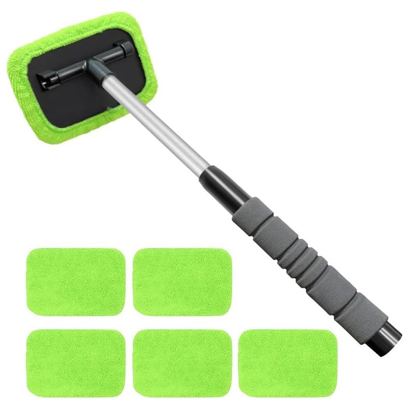 Bukela Car Windshield Cleaning Brush, Windshield Cleaning Tool, Windshield Cleaner, Car Window Cleaner with Extendable Handle 5 Reusable and Washable Microfiber Pads for Office and Home (Green) - Image 1