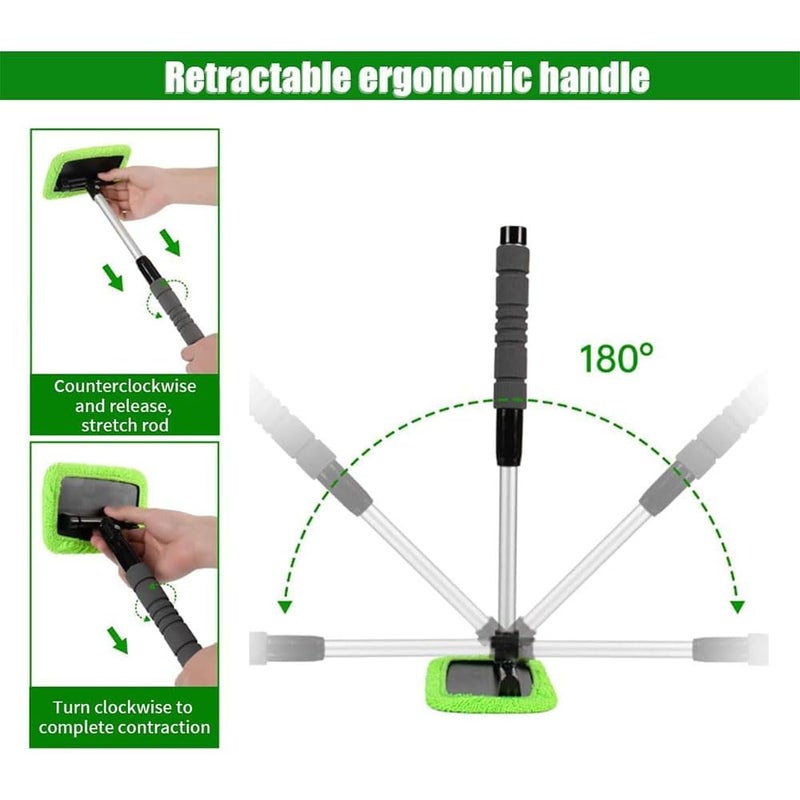 Bukela Car Windshield Cleaning Brush, Windshield Cleaning Tool, Windshield Cleaner, Car Window Cleaner with Extendable Handle 5 Reusable and Washable Microfiber Pads for Office and Home (Green) - Image 3