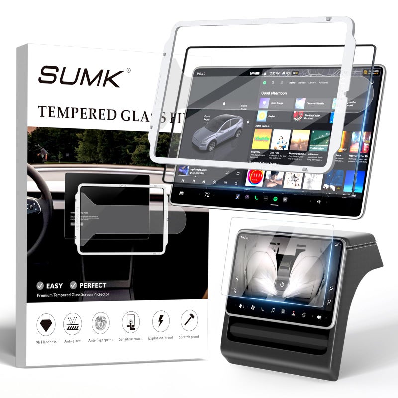 SUMK 15.4 inch Screen Protector for Tesla Model 3/Y Accessories [9H & Anti-Fingerprint] Front & Back Tempered Glass Screen Protector for Tesla Model Y 2025 & Model 3 Highland 2024-2026 - Glossy - Image 1