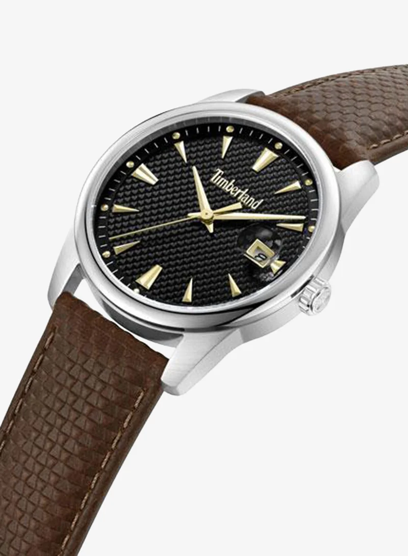 تمبرلاند Jahscepi Black Dial Leather Strap Analog Watch for Men, 42mm