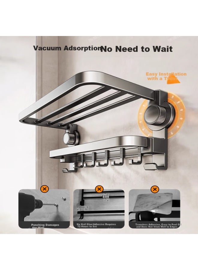Xinpei Suction Cup Folding Towel Rack, Wall-mounted Bathroom Organizer Without Drilling, Toilet Storage Shelf, Shower Storage Rack, Towel Bar - Image 5