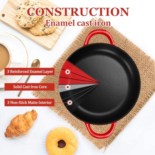 Leonyo Enamelled Cast Iron Dutch Oven Pot with Lid, Leonyo Dutch Oven for Sourdough Bread Baking, Cast Iron Bread Oven with Non Stick Silicone Baking Mat for Cooking, 6 Quart, Red - Image 4