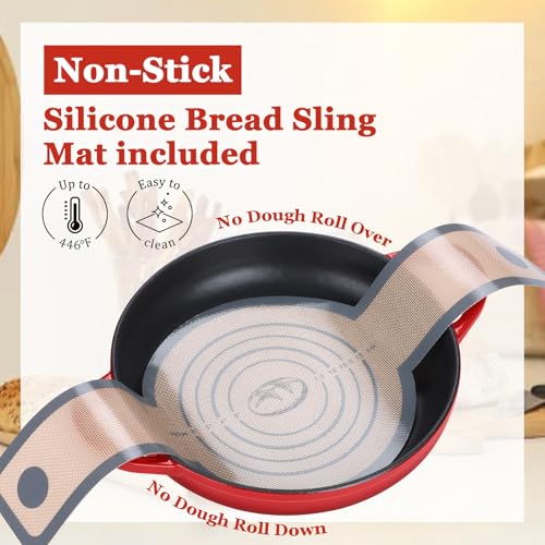 Leonyo Enamelled Cast Iron Dutch Oven Pot with Lid, Leonyo Dutch Oven for Sourdough Bread Baking, Cast Iron Bread Oven with Non Stick Silicone Baking Mat for Cooking, 6 Quart, Red - Image 5