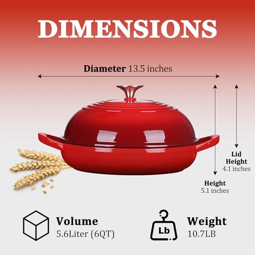 Leonyo Enamelled Cast Iron Dutch Oven Pot with Lid, Leonyo Dutch Oven for Sourdough Bread Baking, Cast Iron Bread Oven with Non Stick Silicone Baking Mat for Cooking, 6 Quart, Red - Image 2
