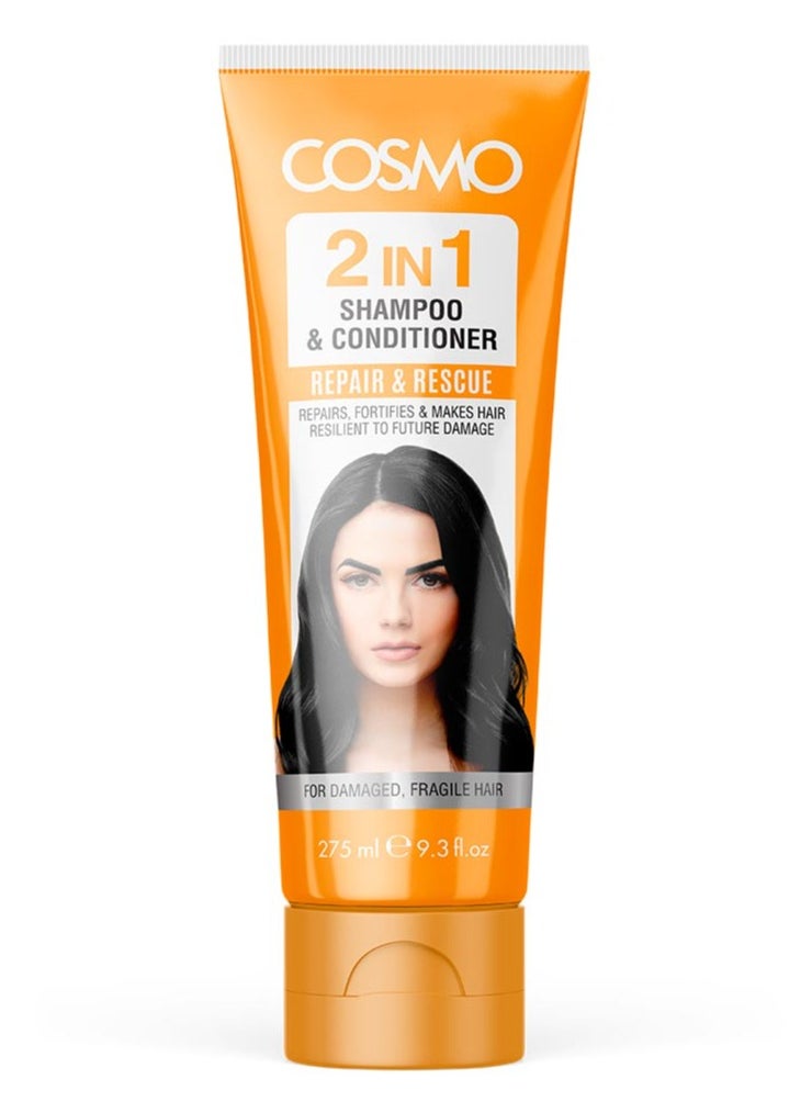 COSMO 2 In 1 Shampoo And Conditioner Repair Rescue For Dmaged Fragile Hair 275 Ml 
