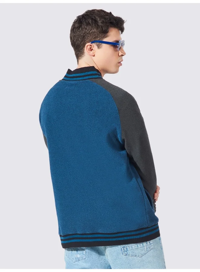 Maniac  Maniac Mens Embroidery Fullsleeve Navy and Grey Loopnet Slim fit Jacket for Men | Best Price UAE