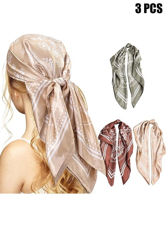 اتش واي - 3 قطع 27.5 بوصة وشاح رأس الحرير للنساء الرجال خمر Bandanas الحرير وشاح الشعر الحرير التفاف الرقبة الأوشحة مربعة - Image 1