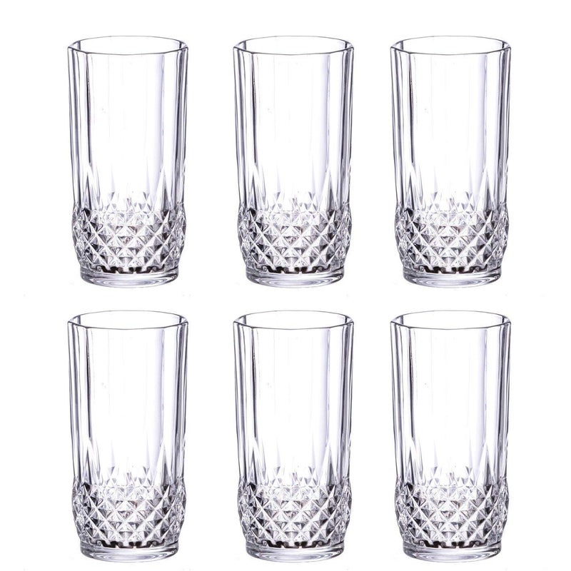 SkyKey Crystal Diamond Cut Straight Imported Transparent Juice and Water Glasses 300 ml 6 Pcs Set - Image 2