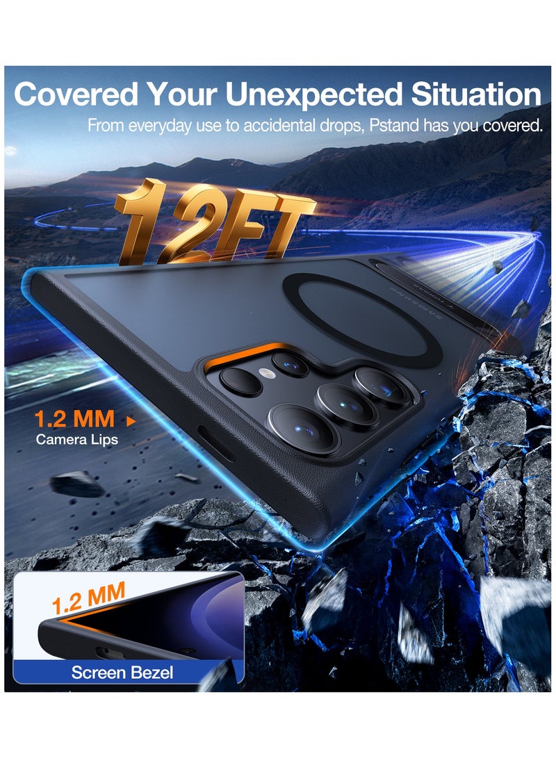 حامل مغناطيسي قوي وسلس لهاتف سامسونج جالاكسي S24 ألترا، مناسب لمغناطيس ماغ سيف، حماية من السقوط بمعيار عسكري، حامل قابل للتعديل لهاتف سامسونج جالاكسي S24 ألترا، أسود غير لامع نحيف - Image 3