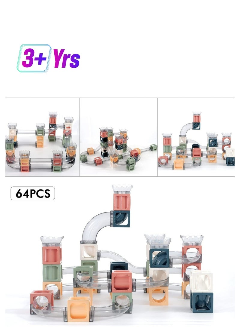 Arabest Marble Run Magnetic Tile, 3 Wooden Marbles and 61 Magnet Blocks Building Set, Marble Run Race Track Stacking Toys, Preschool Educational STEM Toys, Gifts for Boys Girls Age 3+ - Image 1