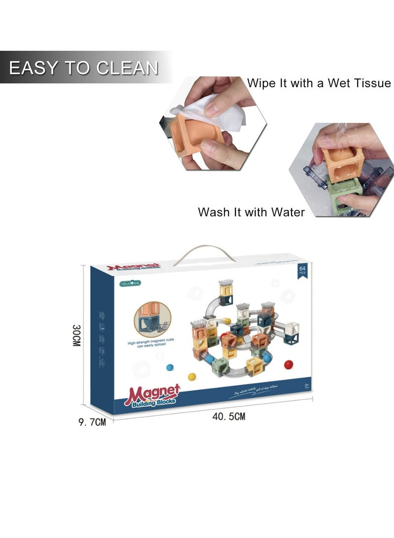 Arabest Marble Run Magnetic Tile, 3 Wooden Marbles and 61 Magnet Blocks Building Set, Marble Run Race Track Stacking Toys, Preschool Educational STEM Toys, Gifts for Boys Girls Age 3+ - Image 4