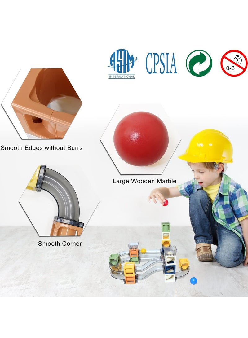 Arabest Marble Run Magnetic Tile, 3 Wooden Marbles and 61 Magnet Blocks Building Set, Marble Run Race Track Stacking Toys, Preschool Educational STEM Toys, Gifts for Boys Girls Age 3+ - Image 5