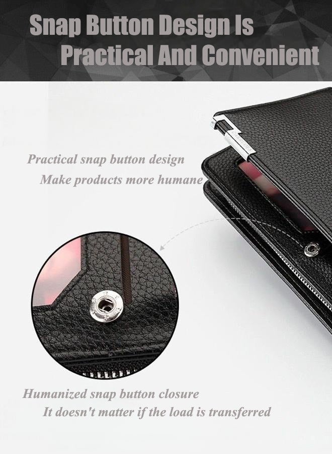 Men's Genuine Leather Long Wallet RFID Blocking Multiple Credit Cards Large Capacity Zipper Travel Clutch, Black, Casual  - Image 3