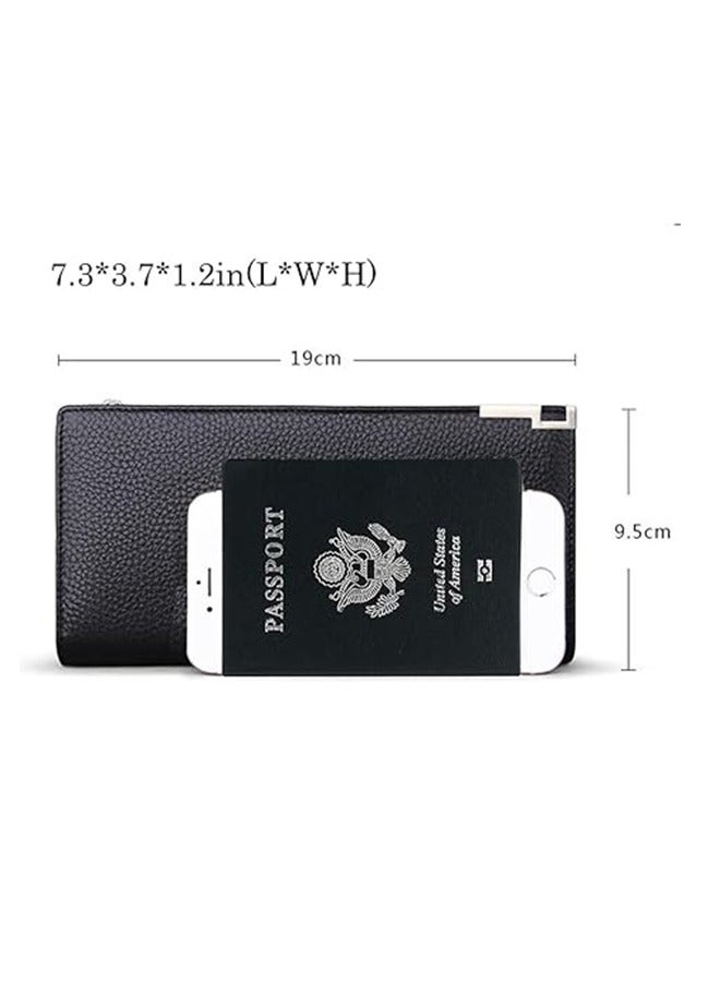 Men's Genuine Leather Long Wallet RFID Blocking Multiple Credit Cards Large Capacity Zipper Travel Clutch, Black, Casual  - Image 5