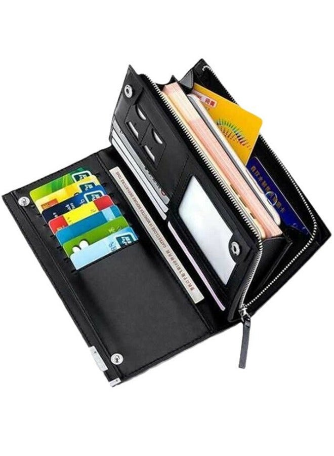 Men's Genuine Leather Long Wallet RFID Blocking Multiple Credit Cards Large Capacity Zipper Travel Clutch, Black, Casual  - Image 4