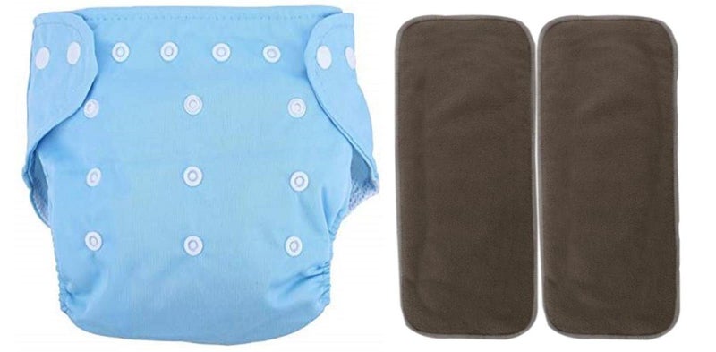 Tinny Tots Pack of 1 Pocket Button Style Baby Reusable Cloth Diaper Winter Autumn Special Adjustable With 2 Bamboo Charcoal Inserts Pad(5 Layers) For New Borns/Toddlers/Infants(BLUE) - Image 1