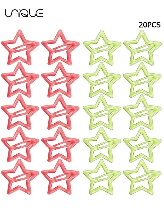 Unique 20PCS Star Snap Hair Clips,Y2K Star Hair Clips, Metal Hair Barrettes for Girls Women Cute Y2K Star Hairpins Headpieces, Non-Slip Star Hair Hairclip for Thin Thick Hair (Watermelon Red + Light Green) - Image 1