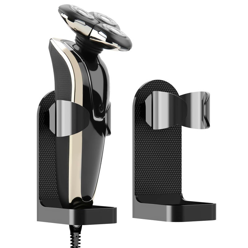 Linkidea 2 Pack Wall Mount Electric Shaver Holder, Self-adhesive Shower Organizer for Philips 7, 9 Series, Bathroom Razor Stand (Black) - Image 1