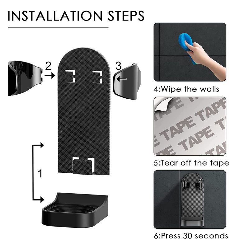 Linkidea 2 Pack Wall Mount Electric Shaver Holder, Self-adhesive Shower Organizer for Philips 7, 9 Series, Bathroom Razor Stand (Black) - Image 3