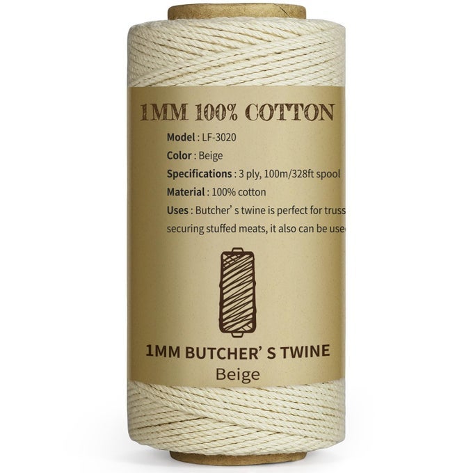 BUTCHERS TWINE 3PLY 100M328 1MMTHICK FEET STRING FOOD OVEN SAFE COTTON COOKING MEAT ROPE BAKERS TWINE FIT TO PARCEL SAUSAGE AND DECORATE CRAFTS BEIGE