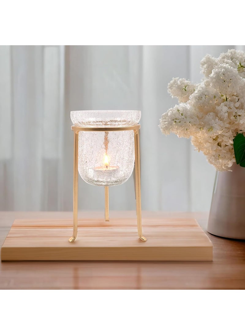 Hosley - HOSLEY Metal Crackle Glass Tealight Candle Holder|Votive Candle Holder for Home Decoration Tabletop Centerpiece| Decoration Items for Table Decor|with Pack of 4 Tealights |6 Inch High|Gold - Image 1