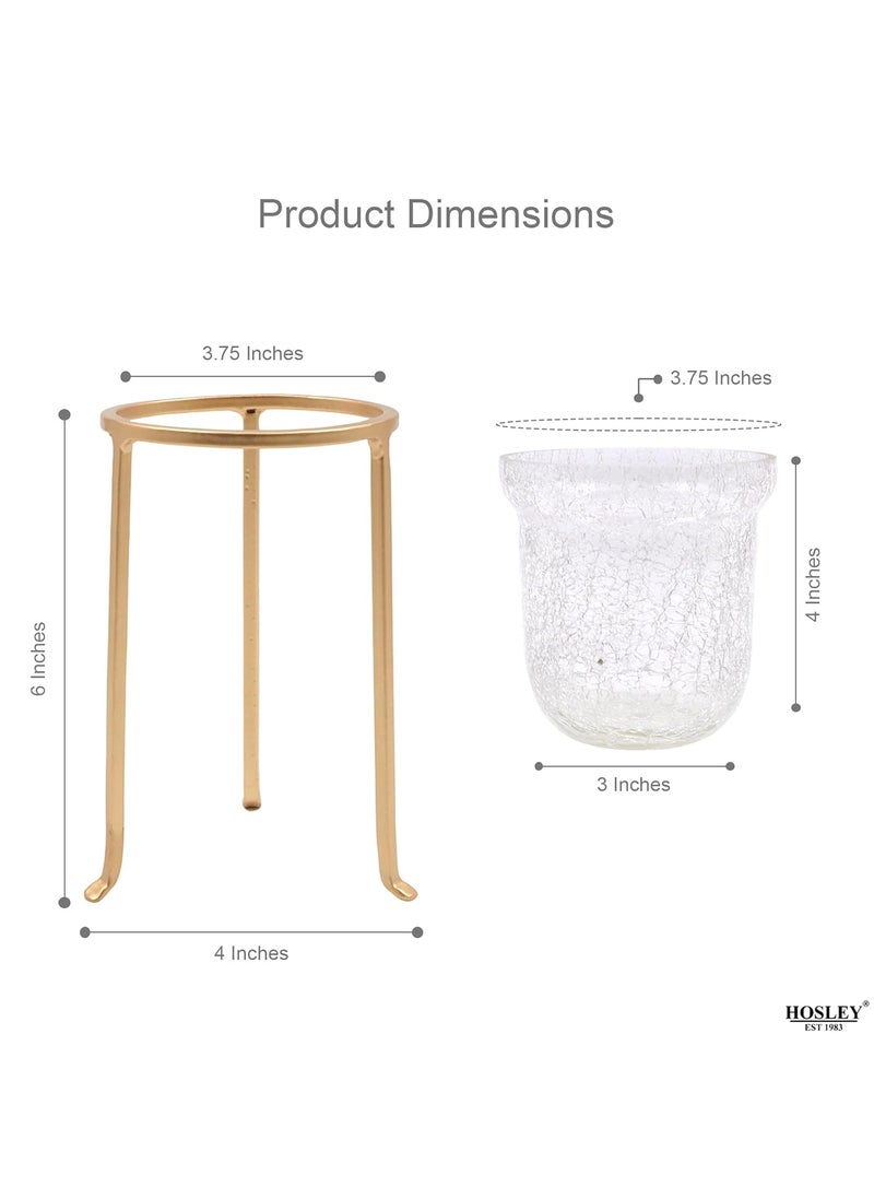 Hosley - HOSLEY Metal Crackle Glass Tealight Candle Holder|Votive Candle Holder for Home Decoration Tabletop Centerpiece| Decoration Items for Table Decor|with Pack of 4 Tealights |6 Inch High|Gold - Image 1
