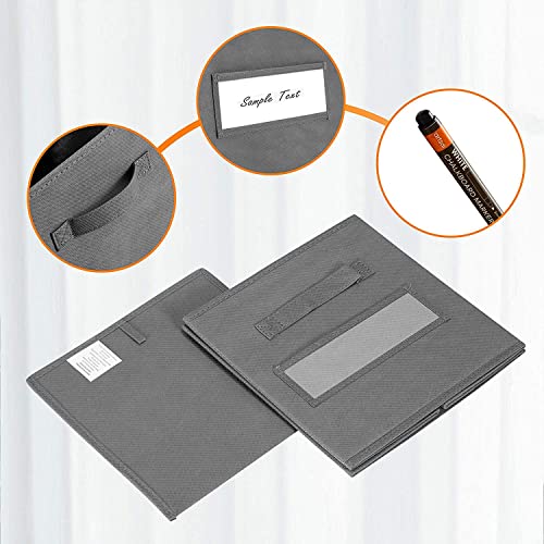 artsdi 13x13x13 storage cube bins(Set of 8) Fabric storage cubes with 8 Labels Window Cards & a Pen, storage cubes 13x13, Collapsible 13 inch cube storage bins, Cubby Organizer Boxes, Gray - Image 2