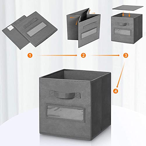 artsdi 13x13x13 storage cube bins(Set of 8) Fabric storage cubes with 8 Labels Window Cards & a Pen, storage cubes 13x13, Collapsible 13 inch cube storage bins, Cubby Organizer Boxes, Gray - Image 4