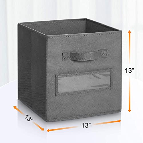 artsdi 13x13x13 storage cube bins(Set of 8) Fabric storage cubes with 8 Labels Window Cards & a Pen, storage cubes 13x13, Collapsible 13 inch cube storage bins, Cubby Organizer Boxes, Gray - Image 3
