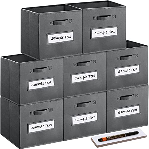 artsdi 13x13x13 storage cube bins(Set of 8) Fabric storage cubes with 8 Labels Window Cards & a Pen, storage cubes 13x13, Collapsible 13 inch cube storage bins, Cubby Organizer Boxes, Gray - Image 1