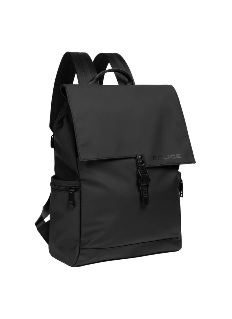 بوليس Police Men's Icon Flapover Travel Backpack with Secure Flapover Design, Multi-Compartment Organisation & Urban Travel Utility – Black