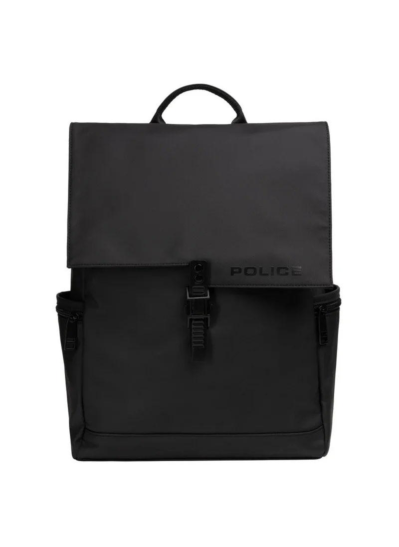 بوليس Police Men's Icon Flapover Travel Backpack with Secure Flapover Design, Multi-Compartment Organisation & Urban Travel Utility – Black