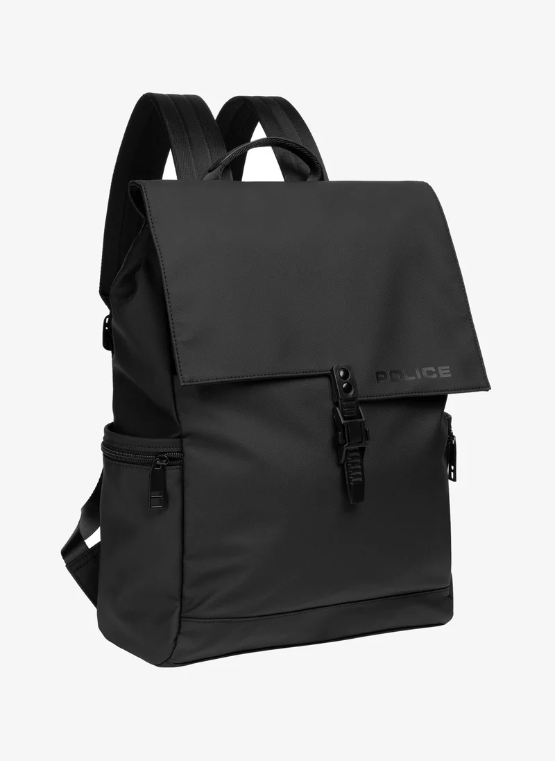 بوليس Police Men's Icon Flapover Travel Backpack with Secure Flapover Design, Multi-Compartment Organisation & Urban Travel Utility – Black