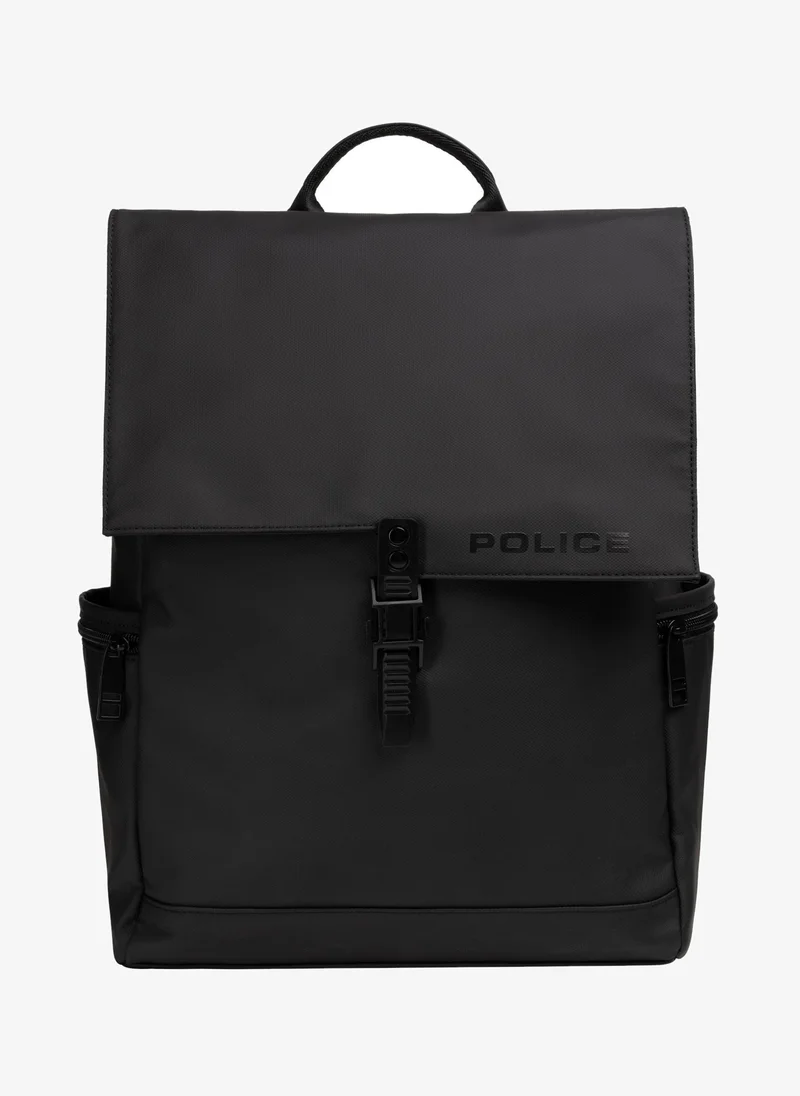 بوليس Police Men's Icon Flapover Travel Backpack with Secure Flapover Design, Multi-Compartment Organisation & Urban Travel Utility – Black