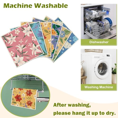 Revahope 6 Packs Swedish Paper Cloths for Kitchen, Reusable Paper Towels Washable Dish Rags, Highly Absorbent Kitchen Towels Quick Drying Swedish Sponge Cleaning Dish Cloths (Lily Floral) - Image 5
