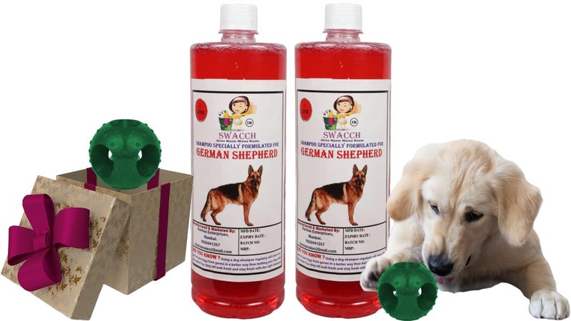 swacch Pet Shampoo | Puppy Safe Shampoo | PH Balanced | Ditch to Itch for German Shepherd Dog Shampoo 2 Litre (Jasmine) + Goofy Ball Chew Toy Combo Pack - Image 1