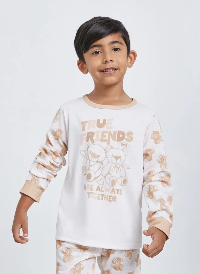 ستايلي Styli Boys Teddy Bear Print T-Shirt and Pyjama Set